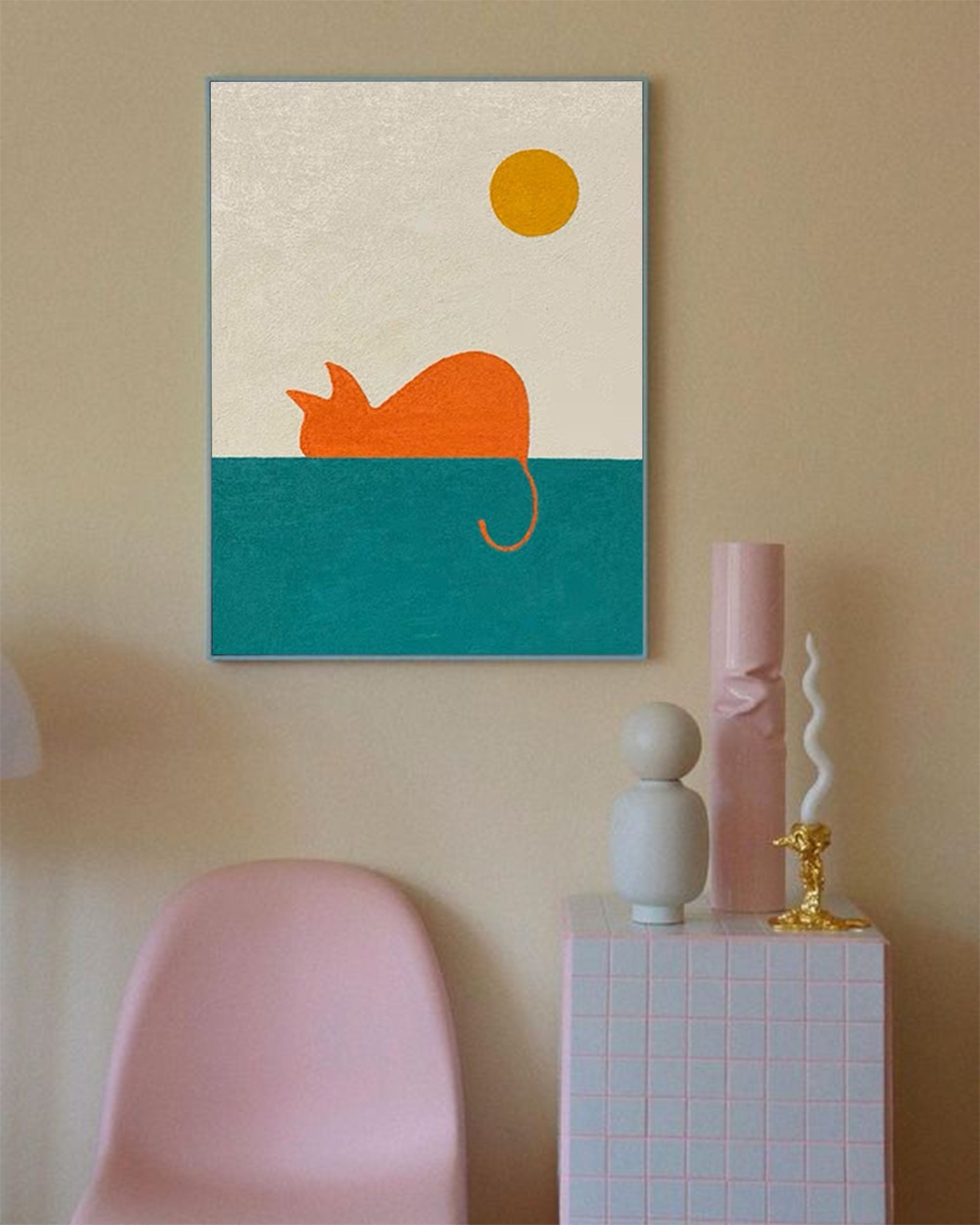 Sunset Cat: A Minimalist Nursery Wall Art for Kids Room Decor
