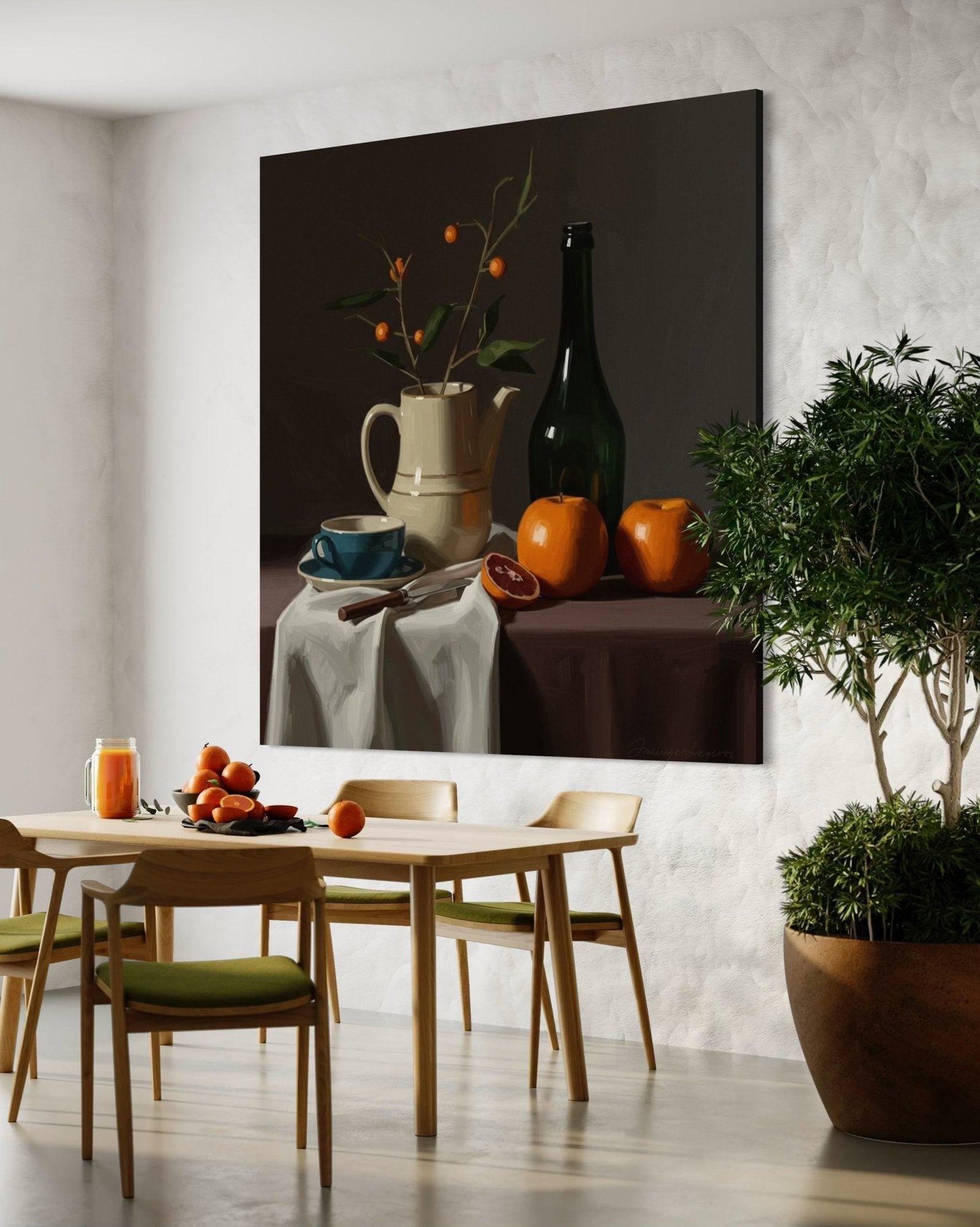 Winter Citrus: A Classic Vintage Still Life Canvas Painting for the Kitchen