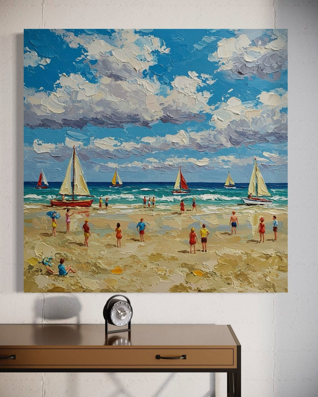Sun-Kissed Shore: A Lively Coastal Beach Canvas Painting
