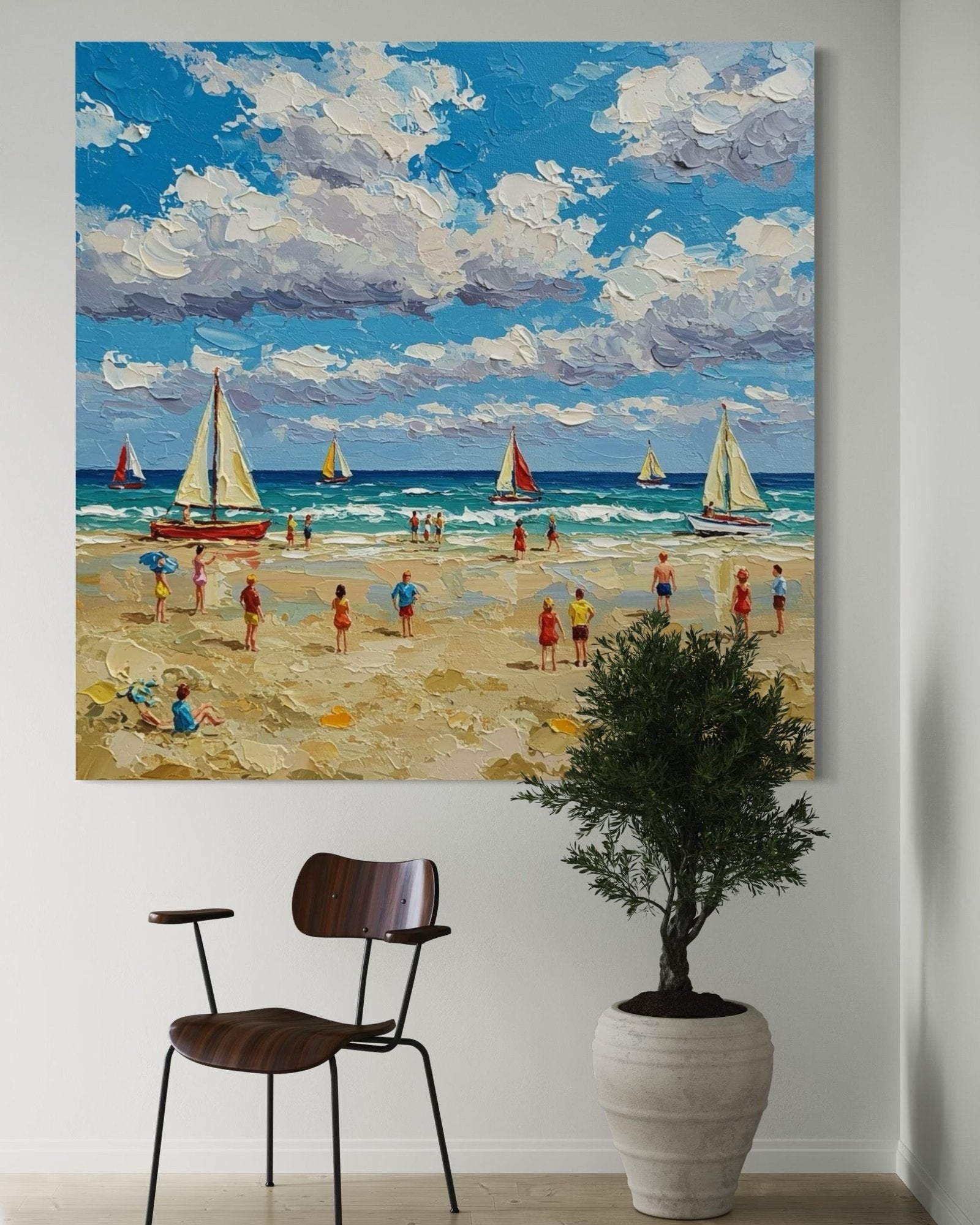 Sun-Kissed Shore: A Lively Coastal Beach Canvas Painting