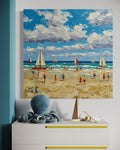 Sun-Kissed Shore: A Lively Coastal Beach Canvas Painting
