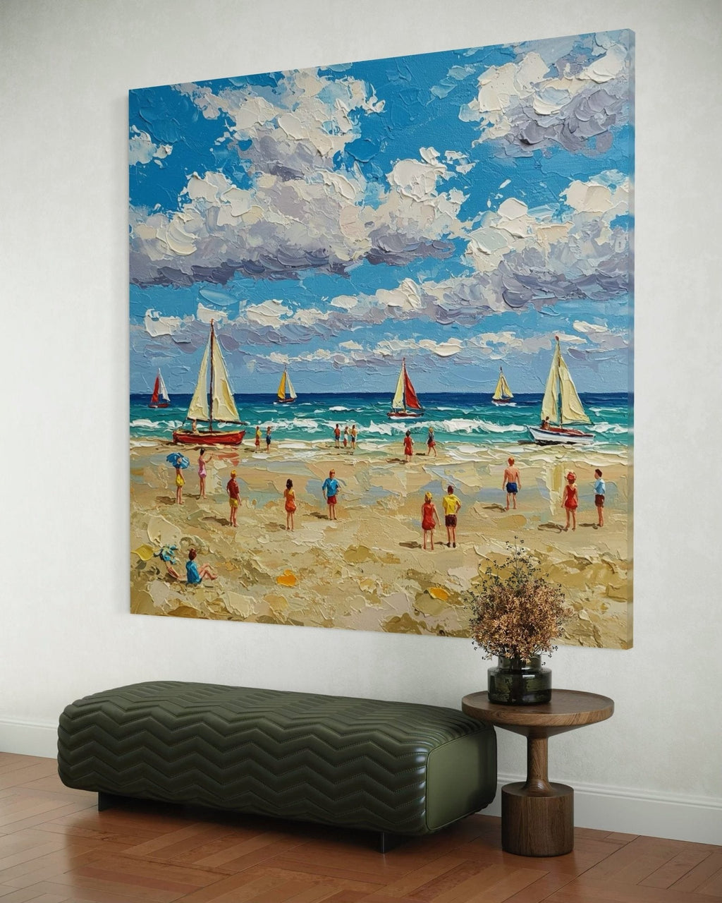 Sun-Kissed Shore: A Lively Coastal Beach Canvas Painting
