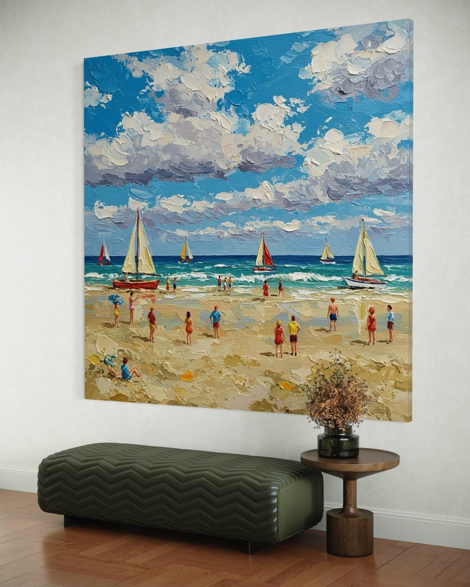 Sun-Kissed Shore: A Lively Coastal Beach Canvas Painting