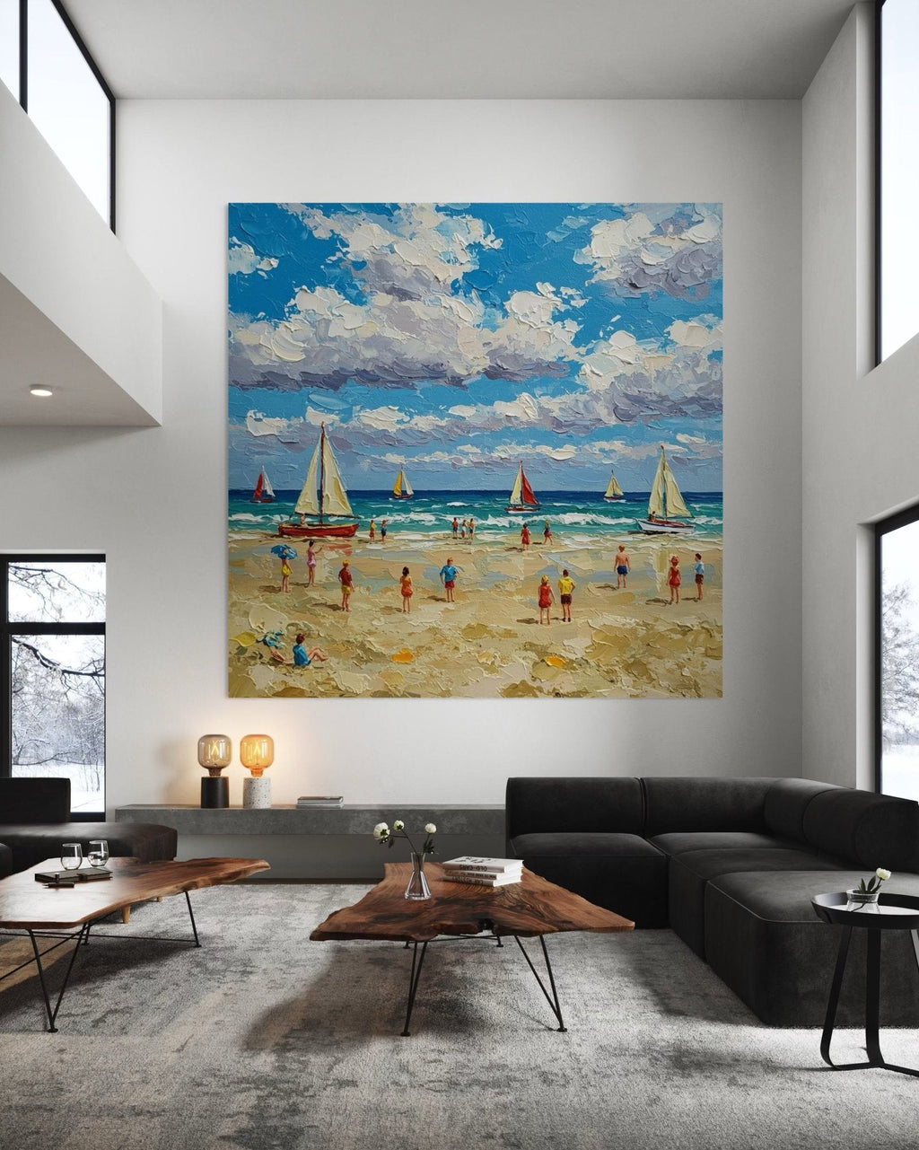 Sun-Kissed Shore: A Lively Coastal Beach Canvas Painting