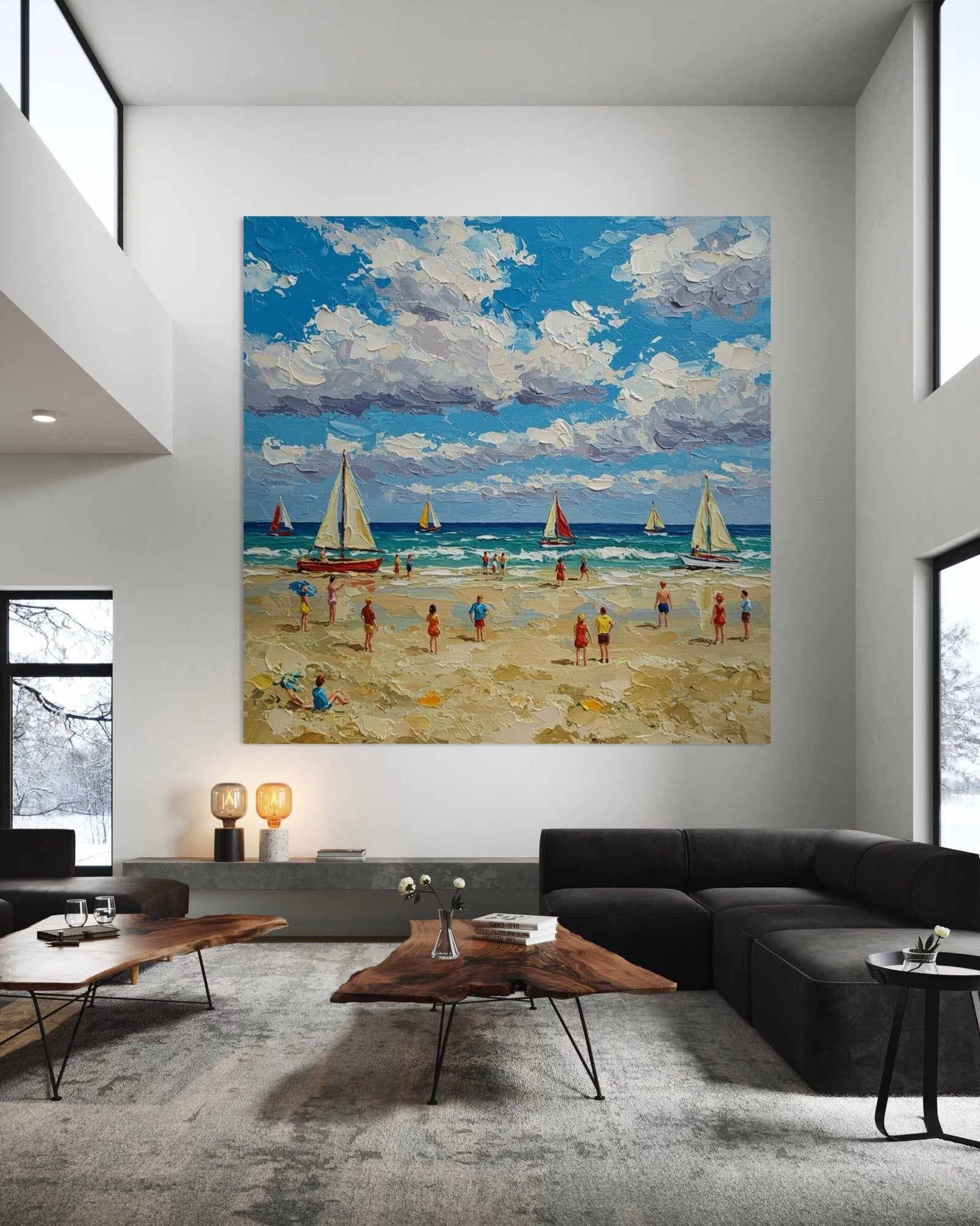 Sun-Kissed Shore: A Lively Coastal Beach Canvas Painting