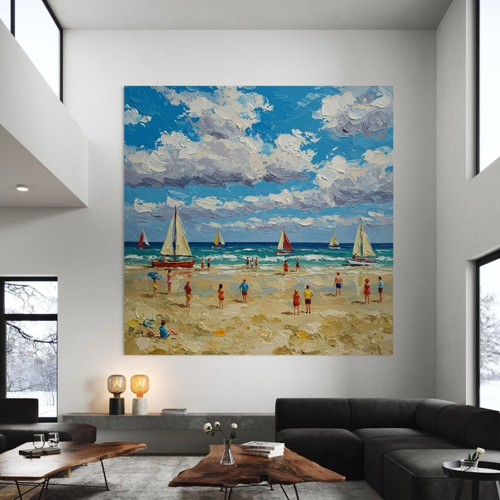 Sun-Kissed Shore: A Lively Coastal Beach Canvas Painting