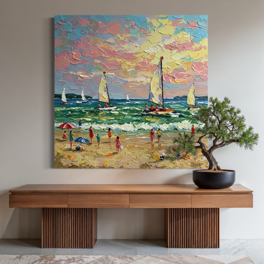 Golden Hour: A Textured Abstract Beach Art for Living Room Decor