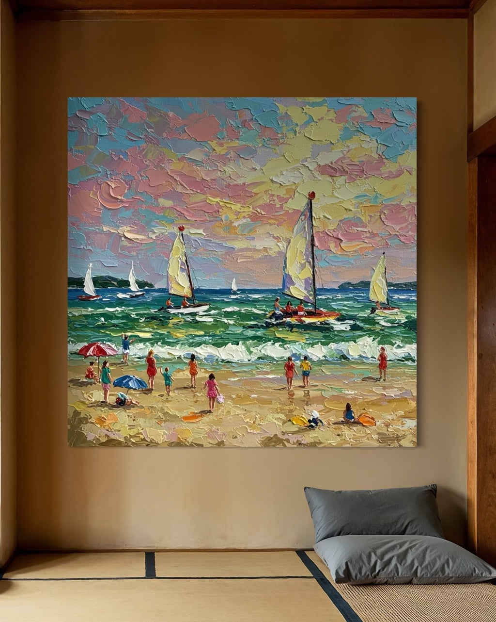 Golden Hour: A Textured Abstract Beach Art for Living Room Decor
