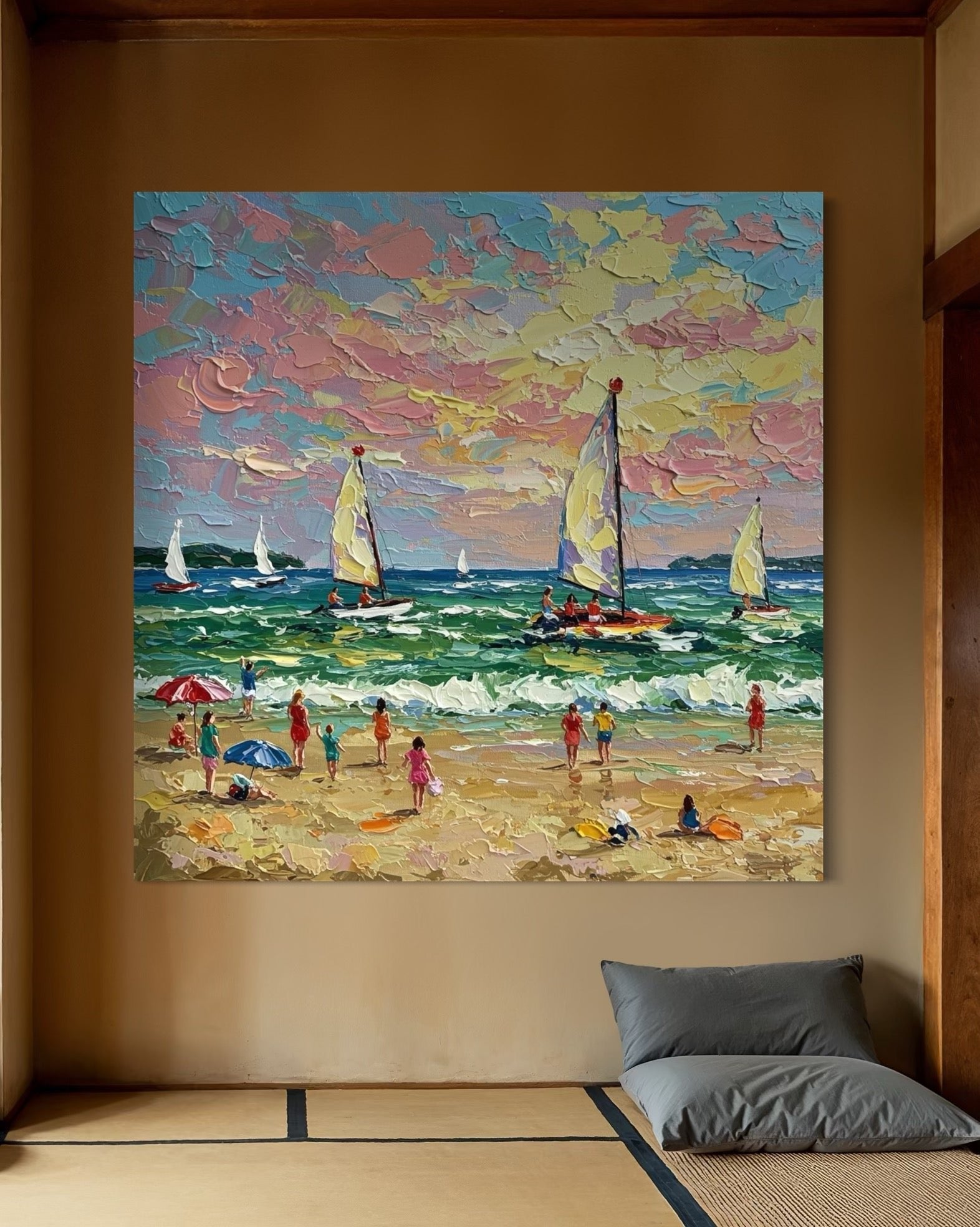 Golden Hour: A Textured Abstract Beach Art for Living Room Decor