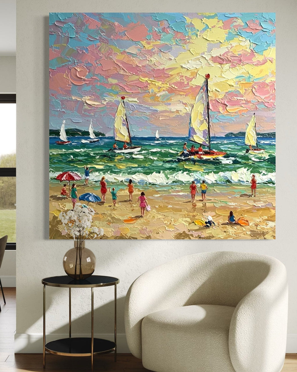 Golden Hour: A Textured Abstract Beach Art for Living Room Decor