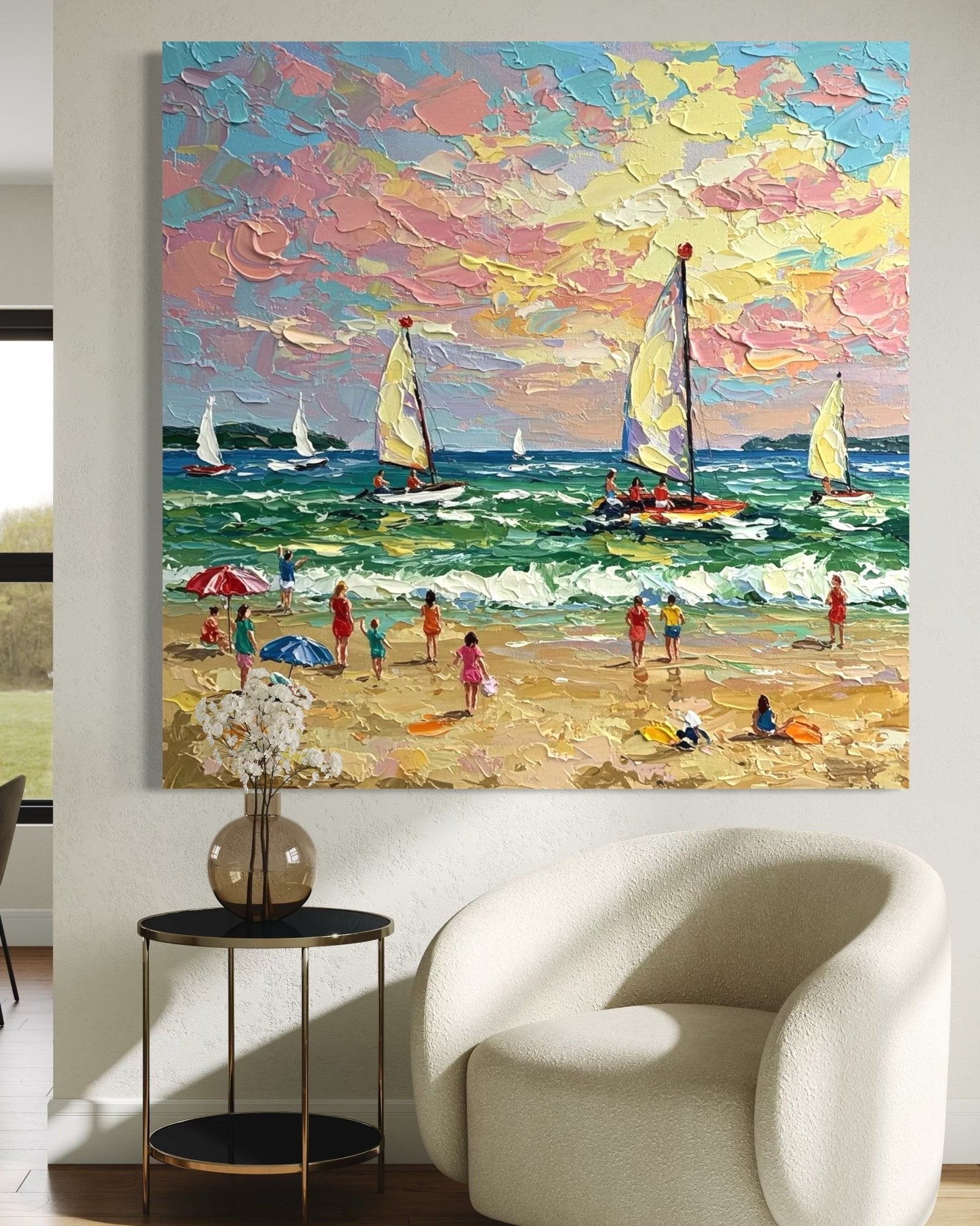 Golden Hour: A Textured Abstract Beach Art for Living Room Decor