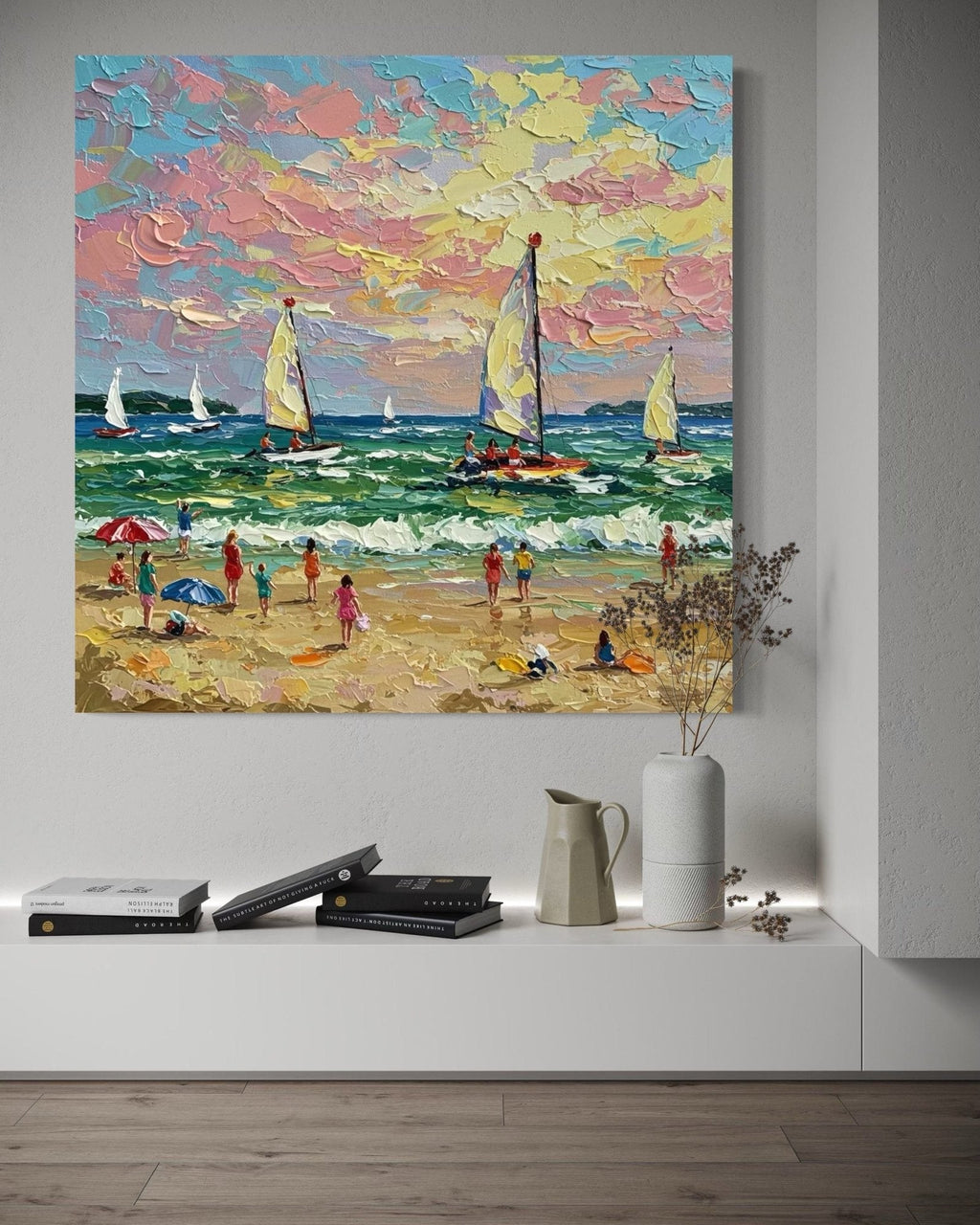 Golden Hour: A Textured Abstract Beach Art for Living Room Decor