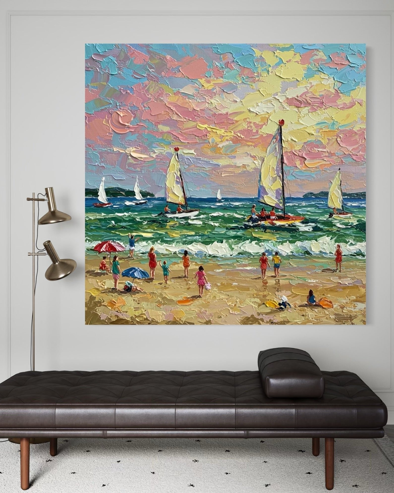 Golden Hour: A Textured Abstract Beach Art for Living Room Decor