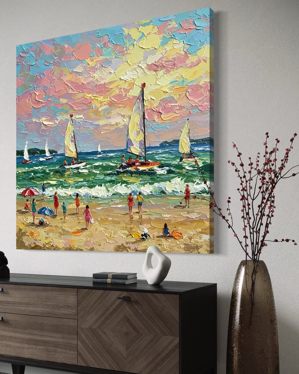 Golden Hour: A Textured Abstract Beach Art for Living Room Decor