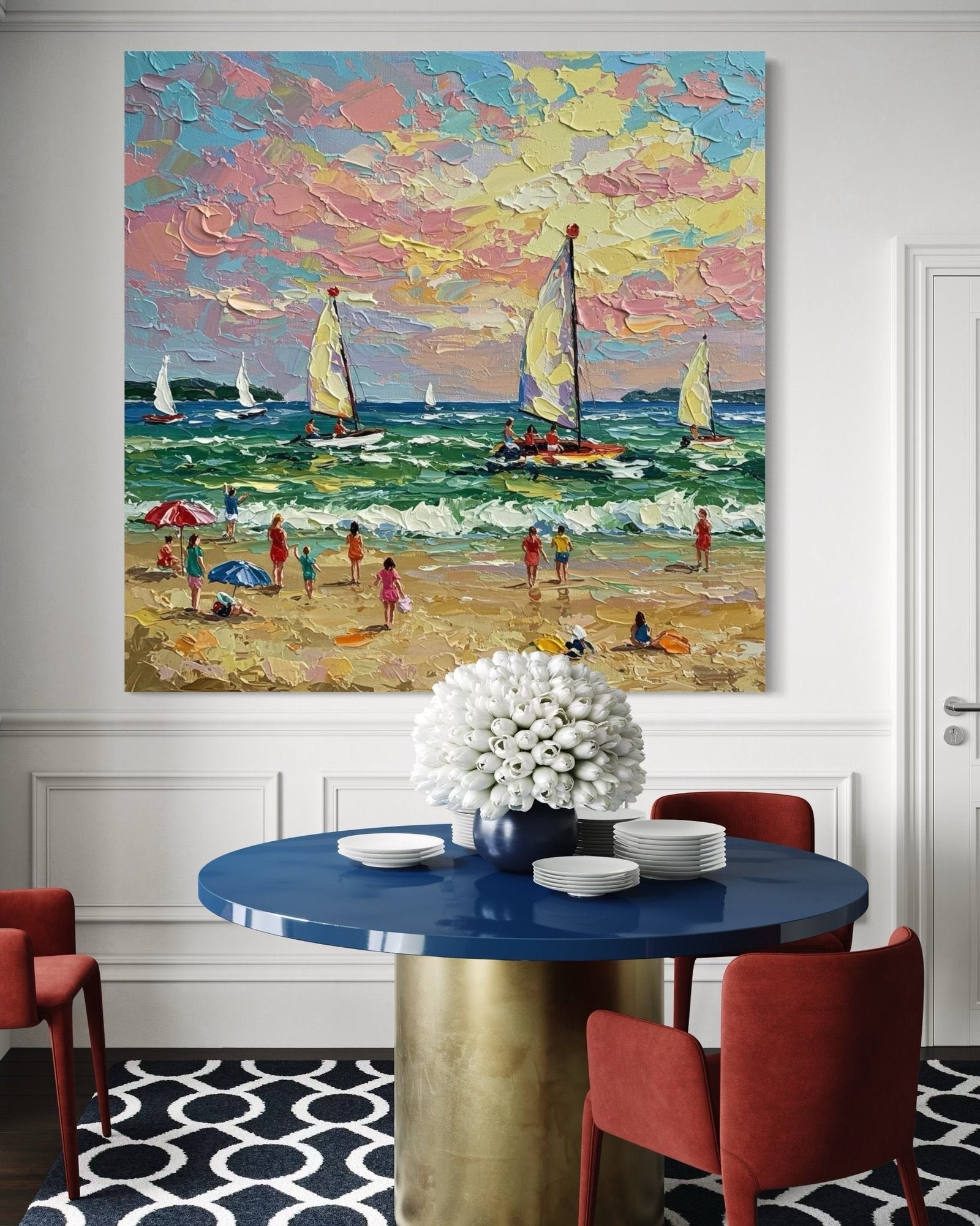 Golden Hour: A Textured Abstract Beach Art for Living Room Decor