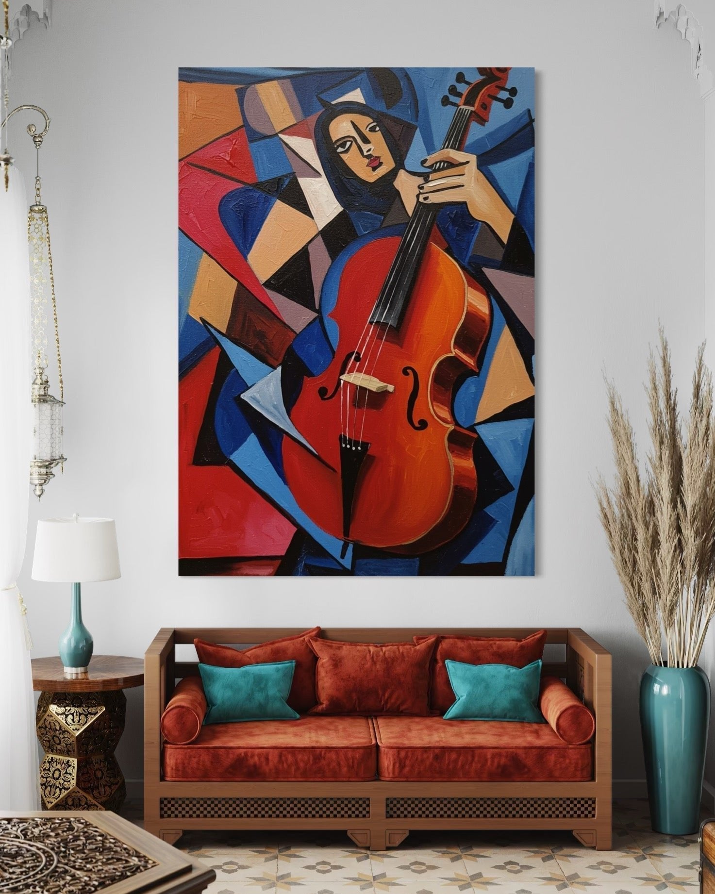 Cubist Sonata: A Modern Music Wall Art for Living Room Decor