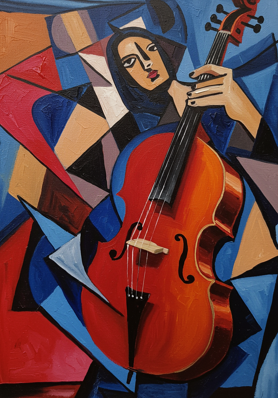 Cubist Sonata: A Modern Music Wall Art for Living Room Decor