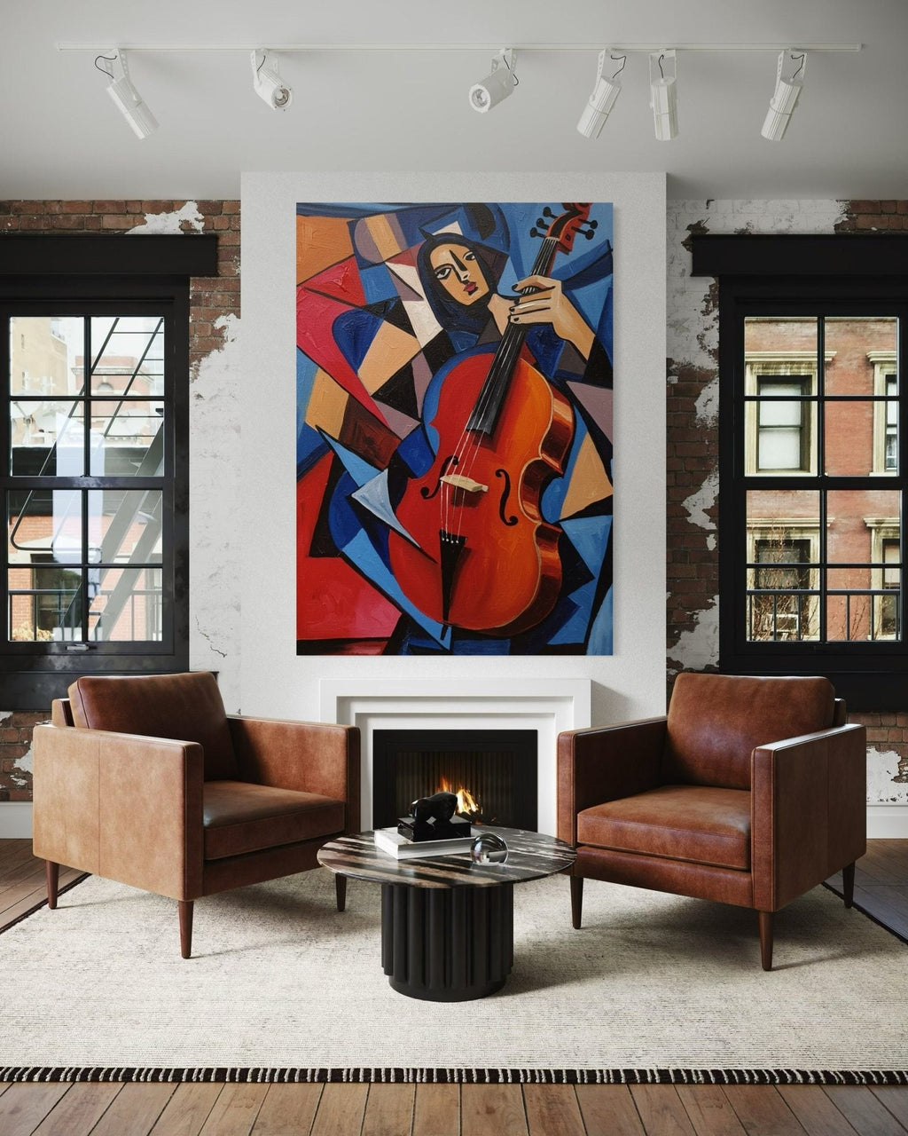 Cubist Sonata: A Modern Music Wall Art for Living Room Decor