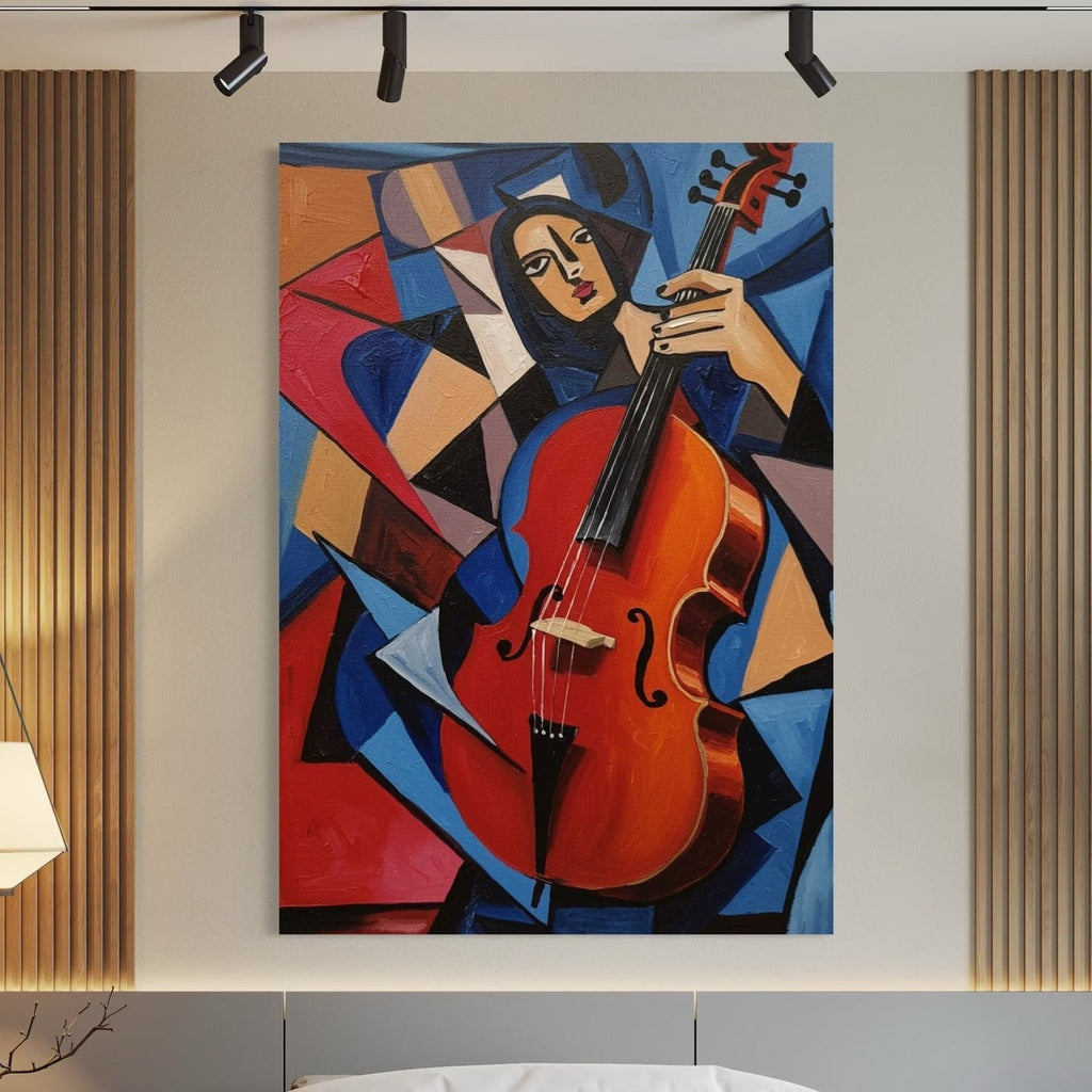 Cubist Sonata: A Modern Music Wall Art for Living Room Decor