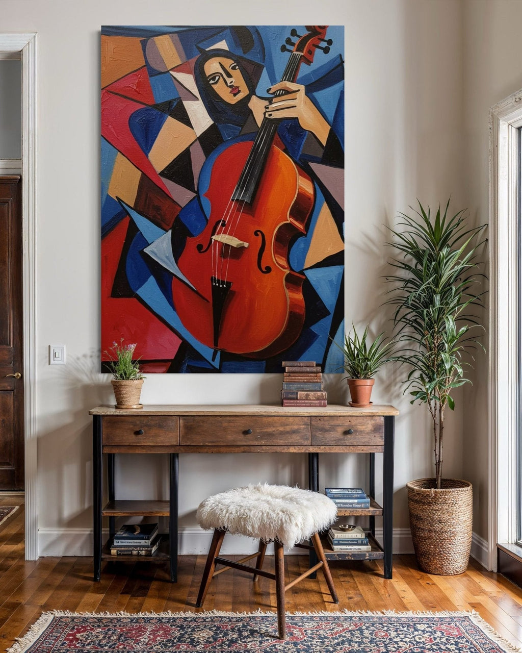 Cubist Sonata: A Modern Music Wall Art for Living Room Decor