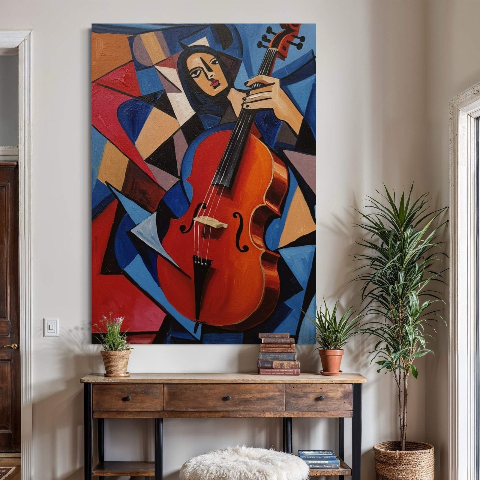 Cubist Sonata: A Modern Music Wall Art for Living Room Decor