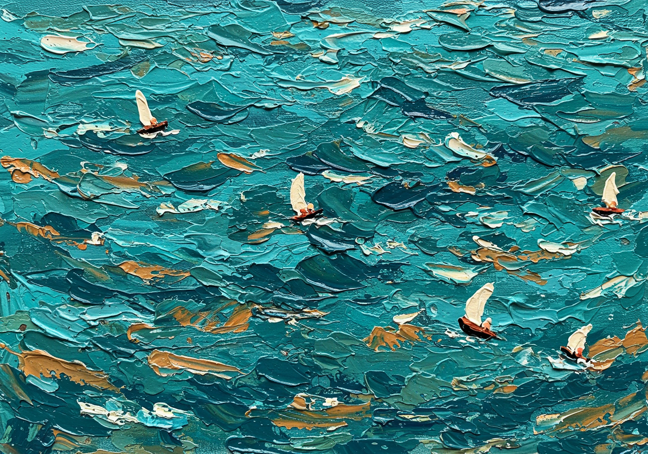 The Azure Fleet: A Textured Nautical Ocean Canvas Painting