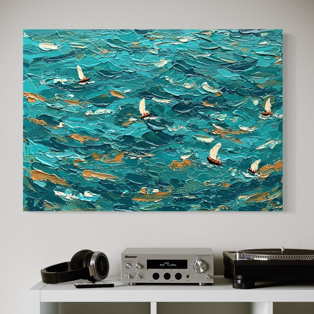 The Azure Fleet: A Textured Nautical Ocean Canvas Painting