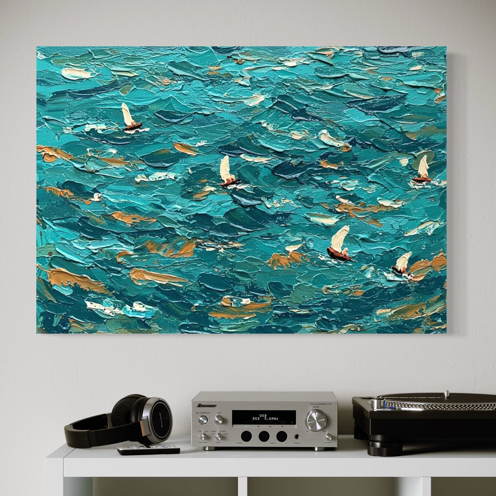 The Azure Fleet: A Textured Nautical Ocean Canvas Painting