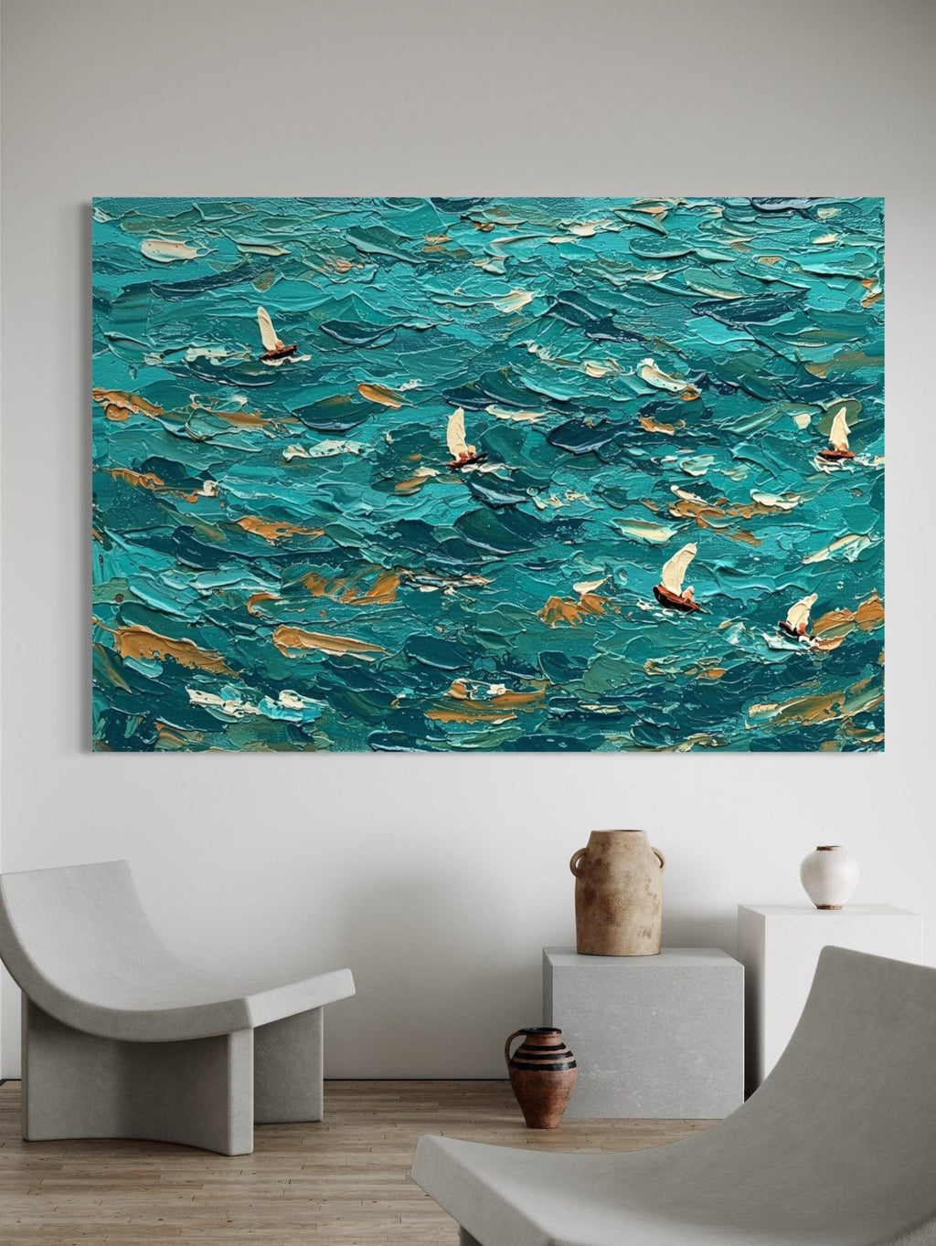 The Azure Fleet: A Textured Nautical Ocean Canvas Painting