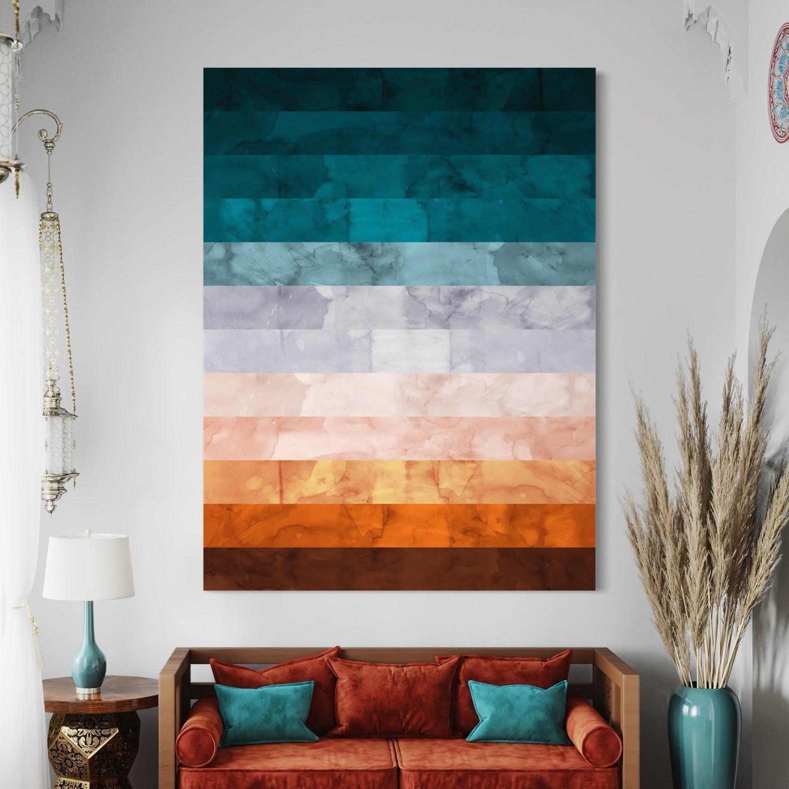 Terra & Teal: A Modern Geometric Abstract Wall Art for an Earthy Interior