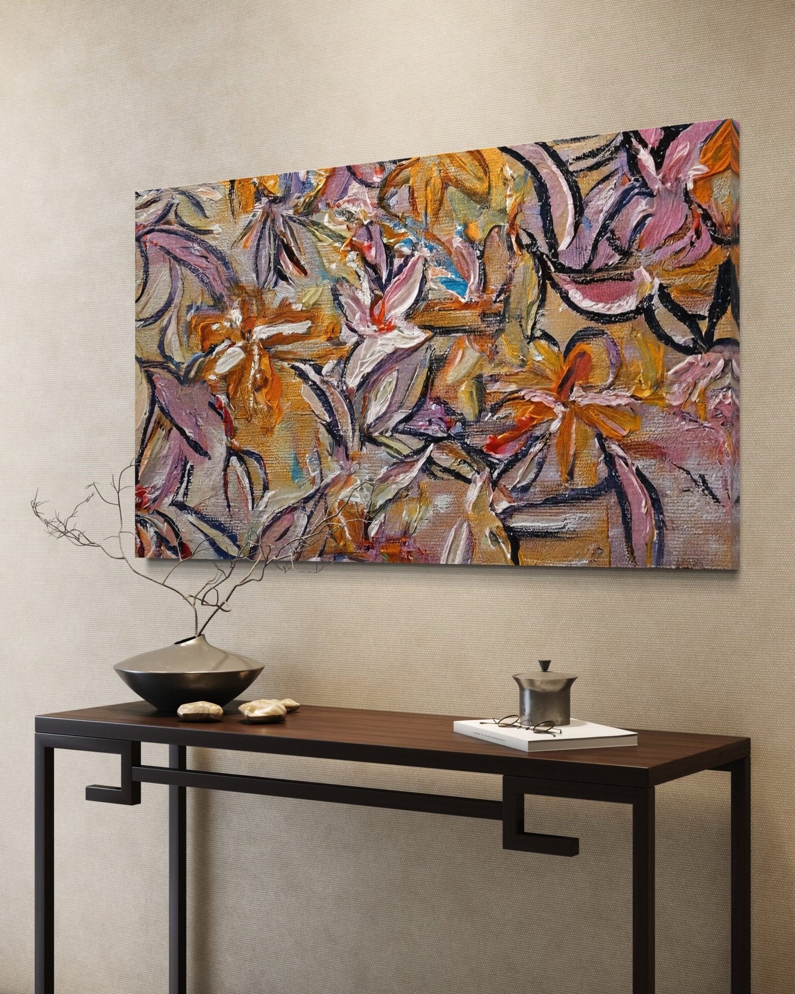 Autumn Bloom: Textured Abstract Floral Paintings for Living Room