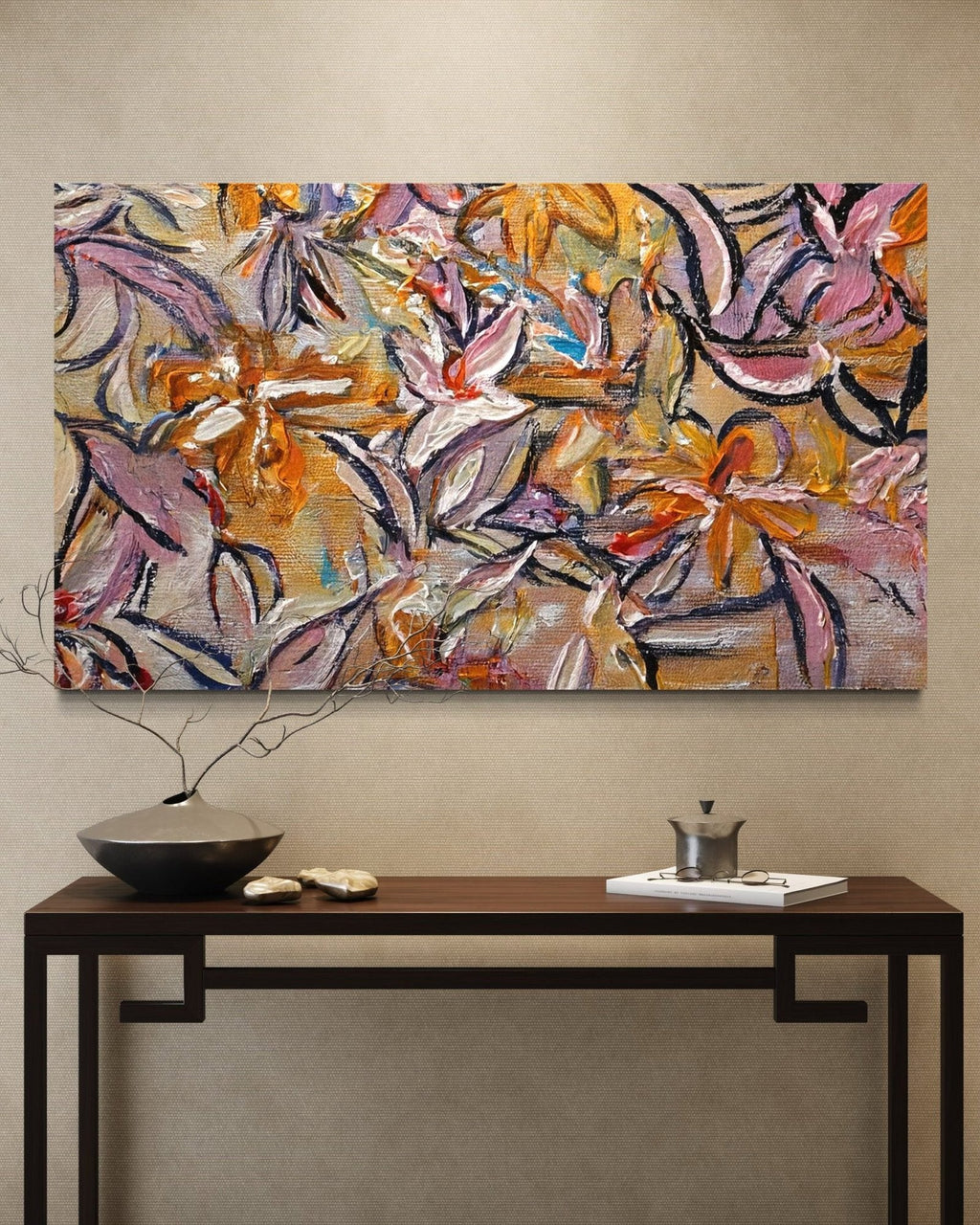 Autumn Bloom: Textured Abstract Floral Paintings for Living Room