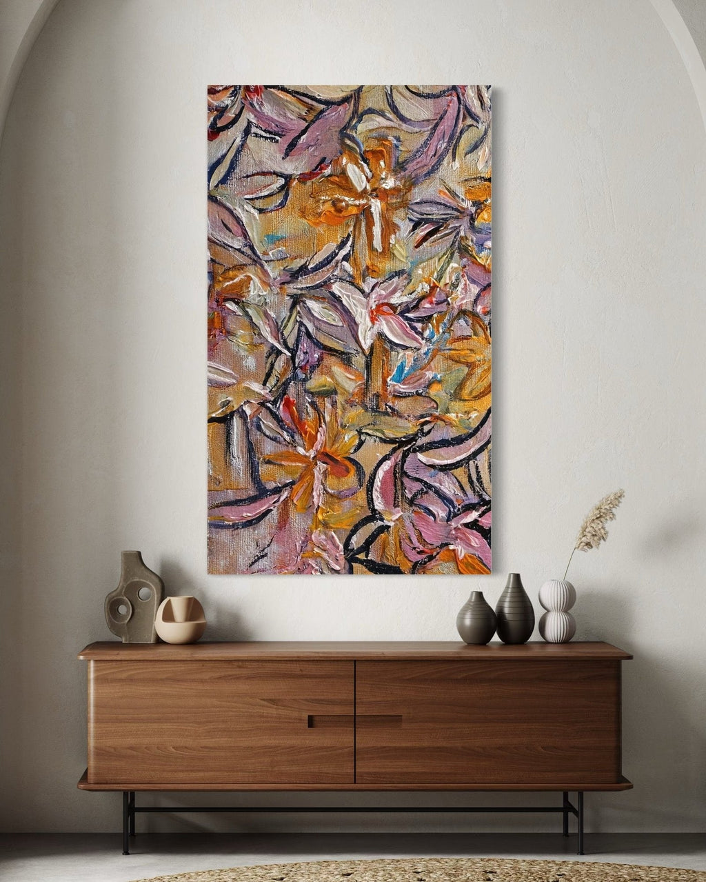 Autumn Bloom: Textured Abstract Floral Paintings for Living Room