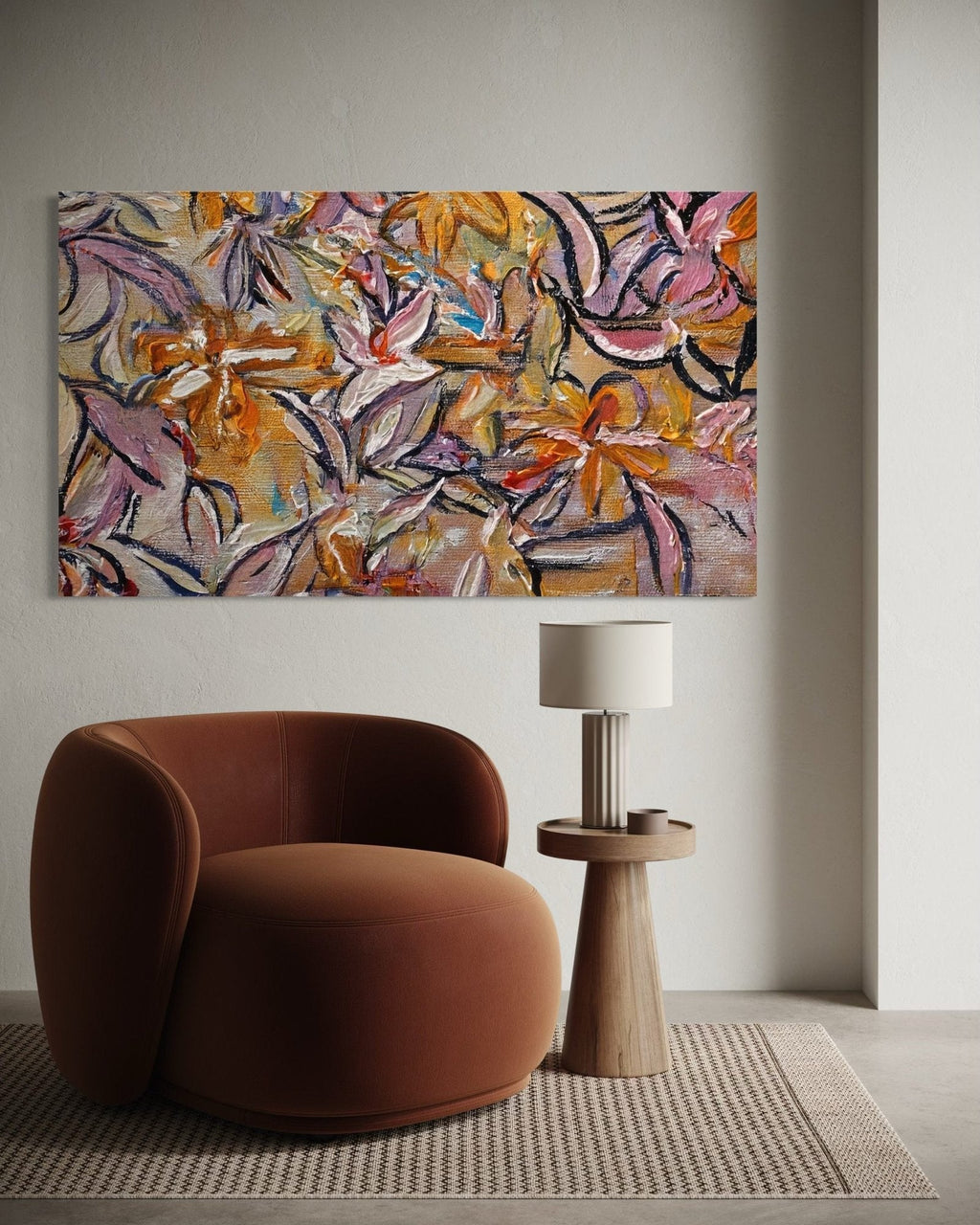 Autumn Bloom: Textured Abstract Floral Paintings for Living Room