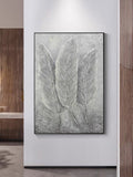 Whispers in Stone: A Sculptural Textured Botanical Feather Wall Art