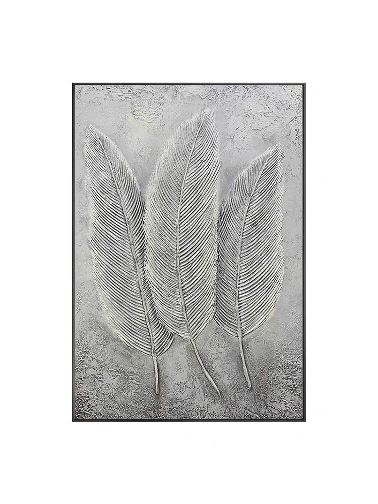 Whispers in Stone: A Sculptural Textured Botanical Feather Wall Art
