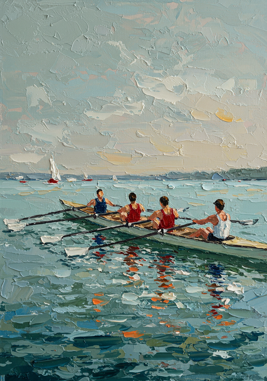 Morning Glide: An Impressionist Sports & Rowing Canvas Painting