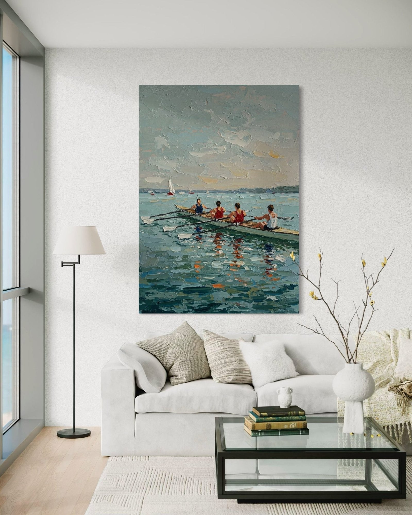 Morning Glide: An Impressionist Sports & Rowing Canvas Painting
