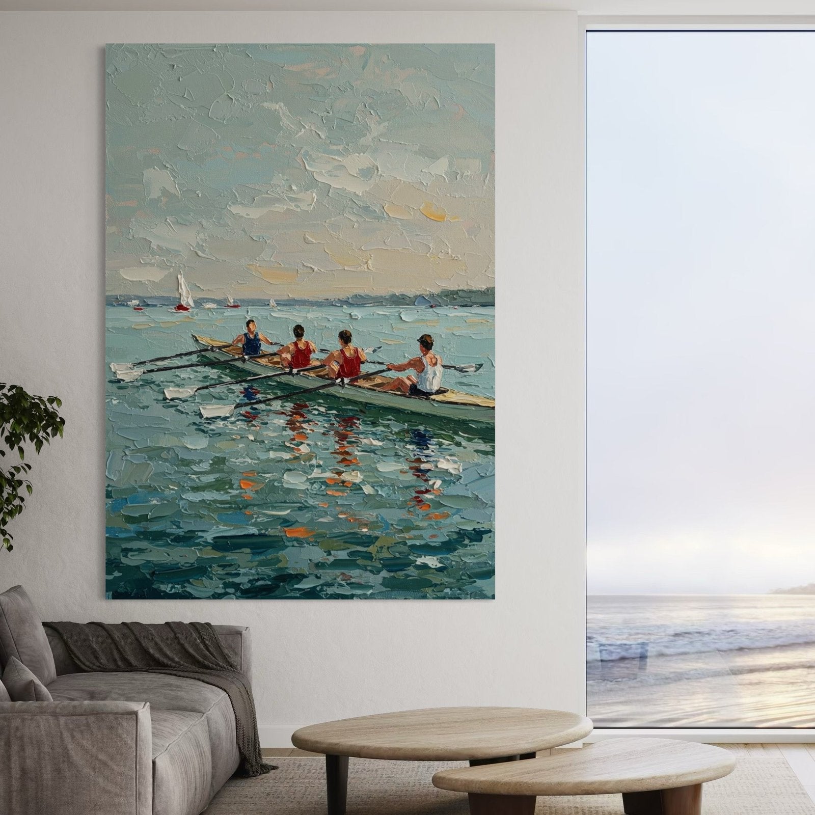 Morning Glide: An Impressionist Sports & Rowing Canvas Painting