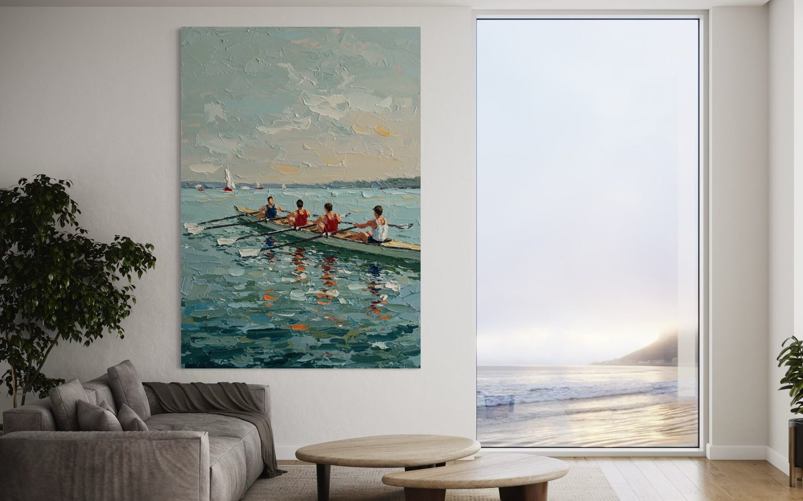 Morning Glide: An Impressionist Sports & Rowing Canvas Painting