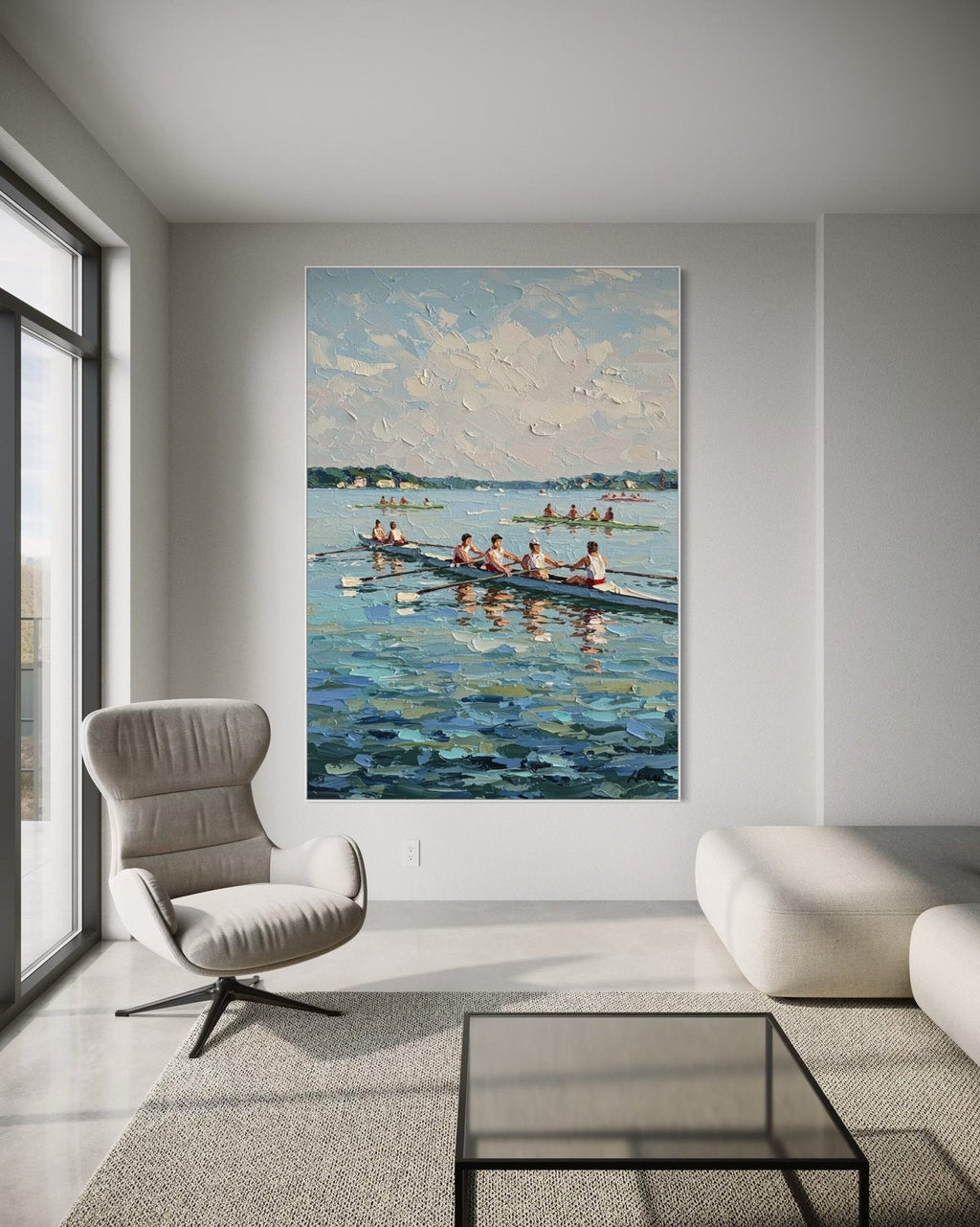 The Rhythm of the Oars: A Textured Sports & Rowing Canvas Painting