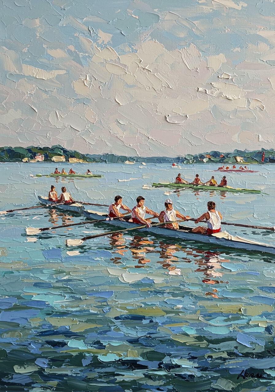The Rhythm of the Oars: A Textured Sports & Rowing Canvas Painting