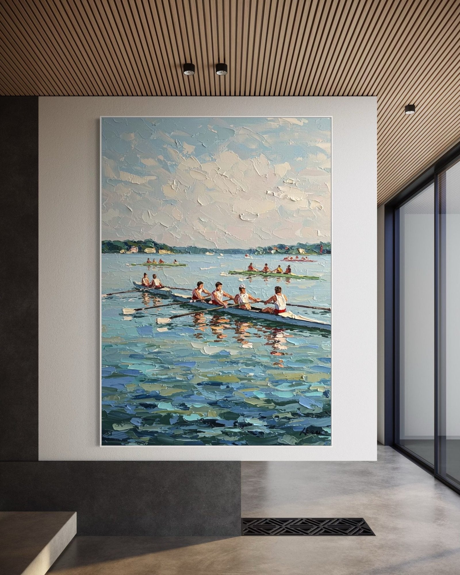 The Rhythm of the Oars: A Textured Sports & Rowing Canvas Painting