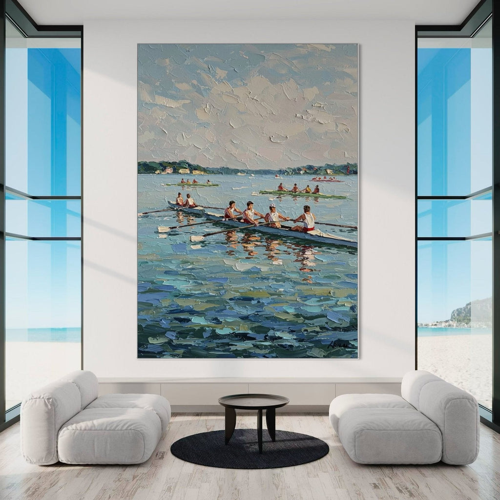 The Rhythm of the Oars: A Textured Sports & Rowing Canvas Painting