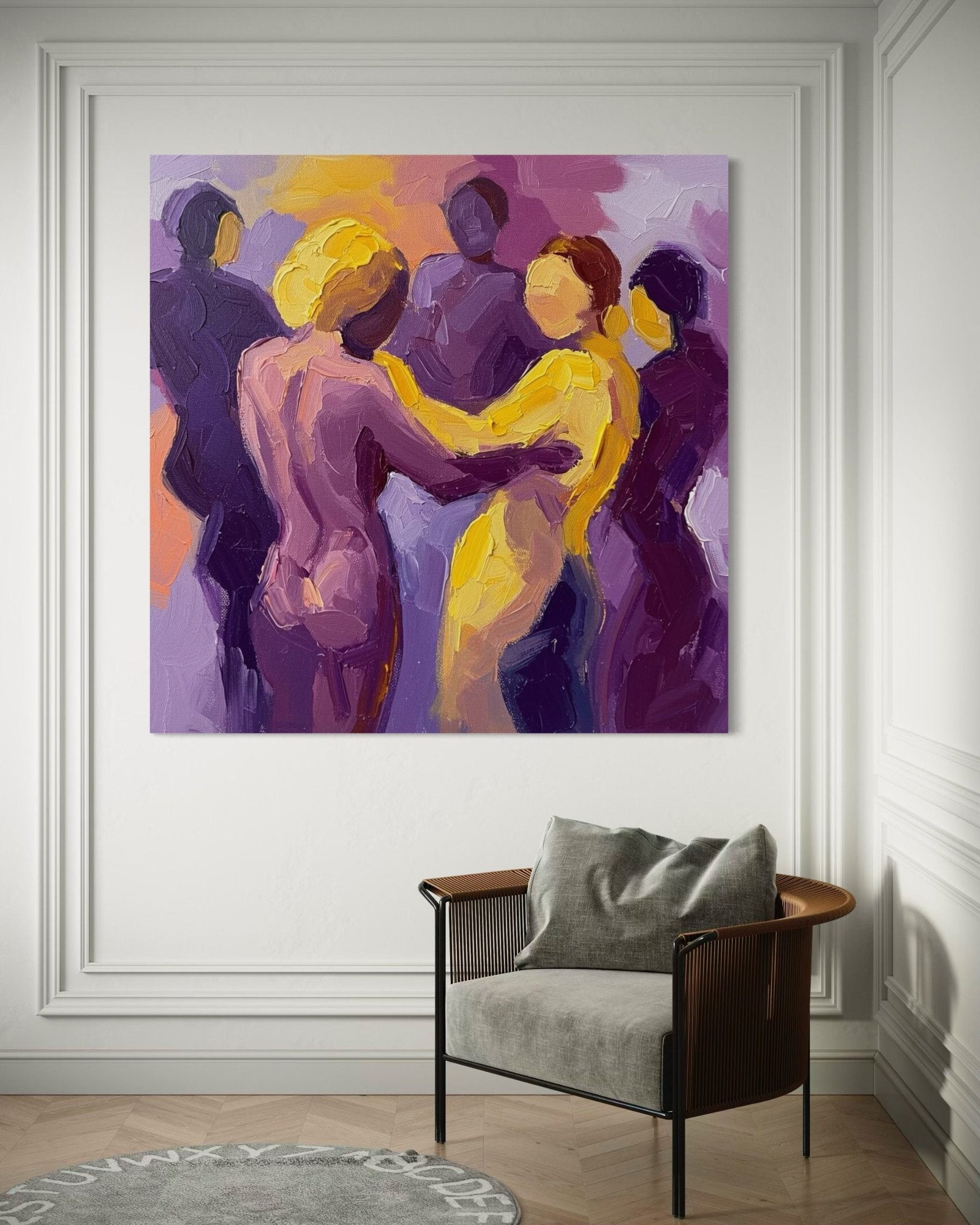 Golden Embrace: A Vibrant Contemporary Lovers Canvas Painting