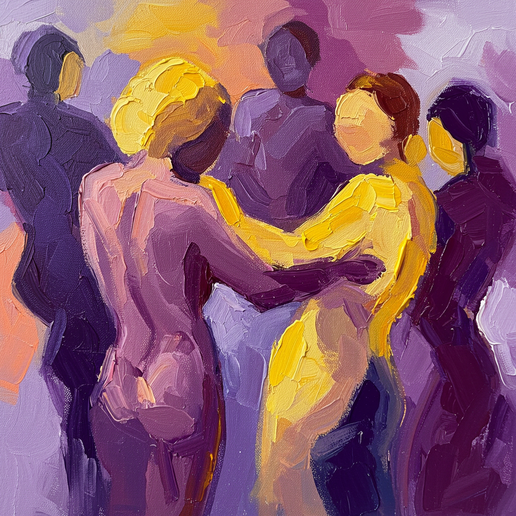 Golden Embrace: A Vibrant Contemporary Lovers Canvas Painting