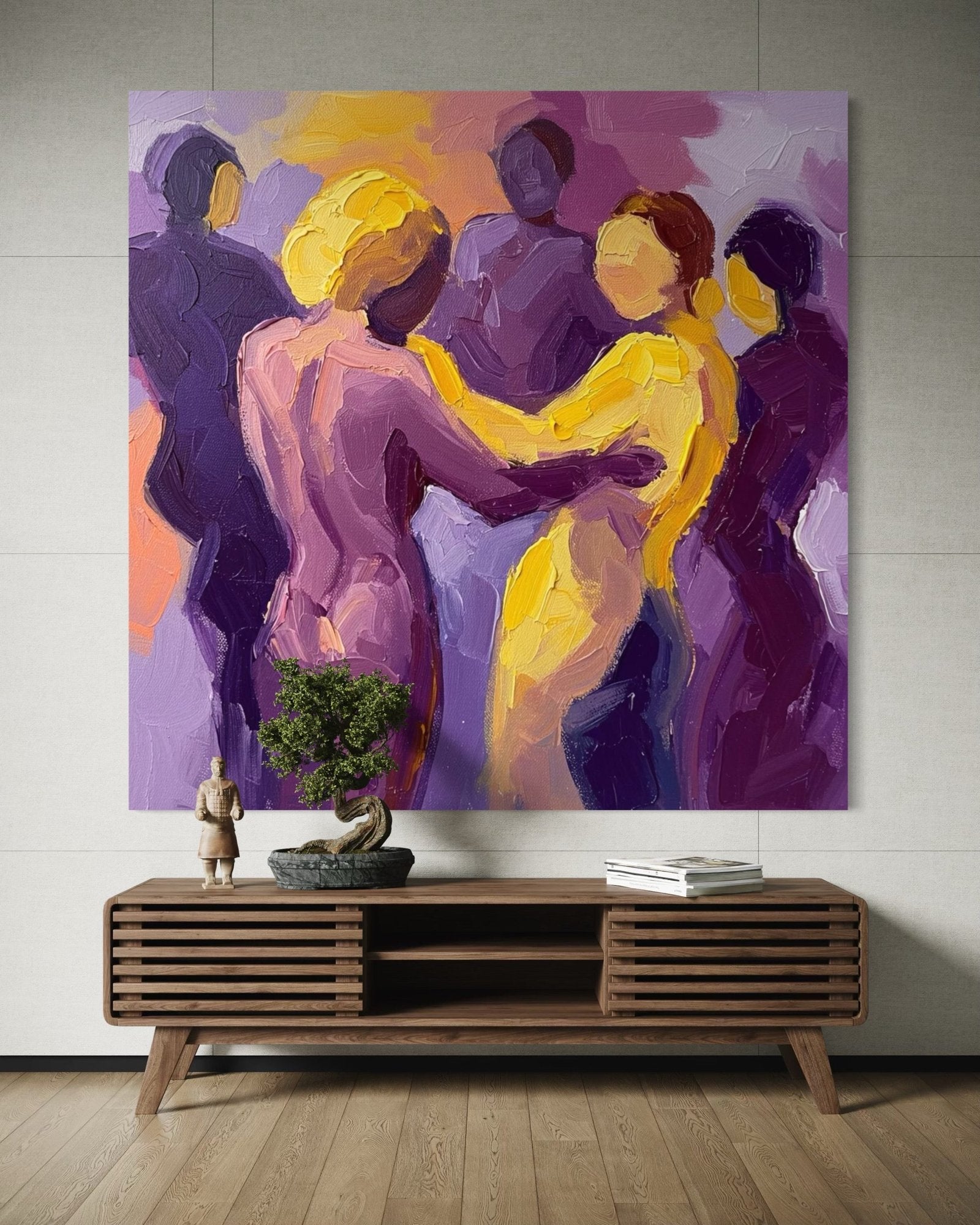 Golden Embrace: A Vibrant Contemporary Lovers Canvas Painting