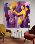 Golden Embrace: A Vibrant Contemporary Lovers Canvas Painting