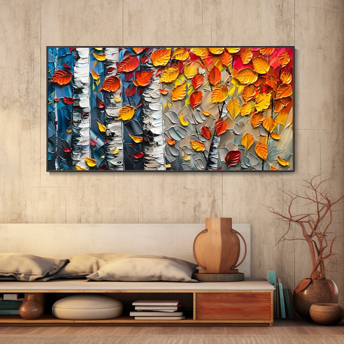 Autumn Forest: A Textured Tree Artwork for Living Room Decor
