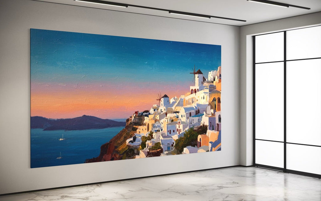 Aegean Sunset: A Serene Coastal Wall Art for Dining Room Decor